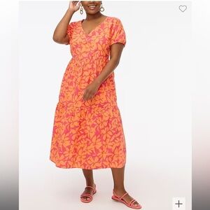 j. crew factory puff sleeve tiered floral hawaiian printed midi dress 2023